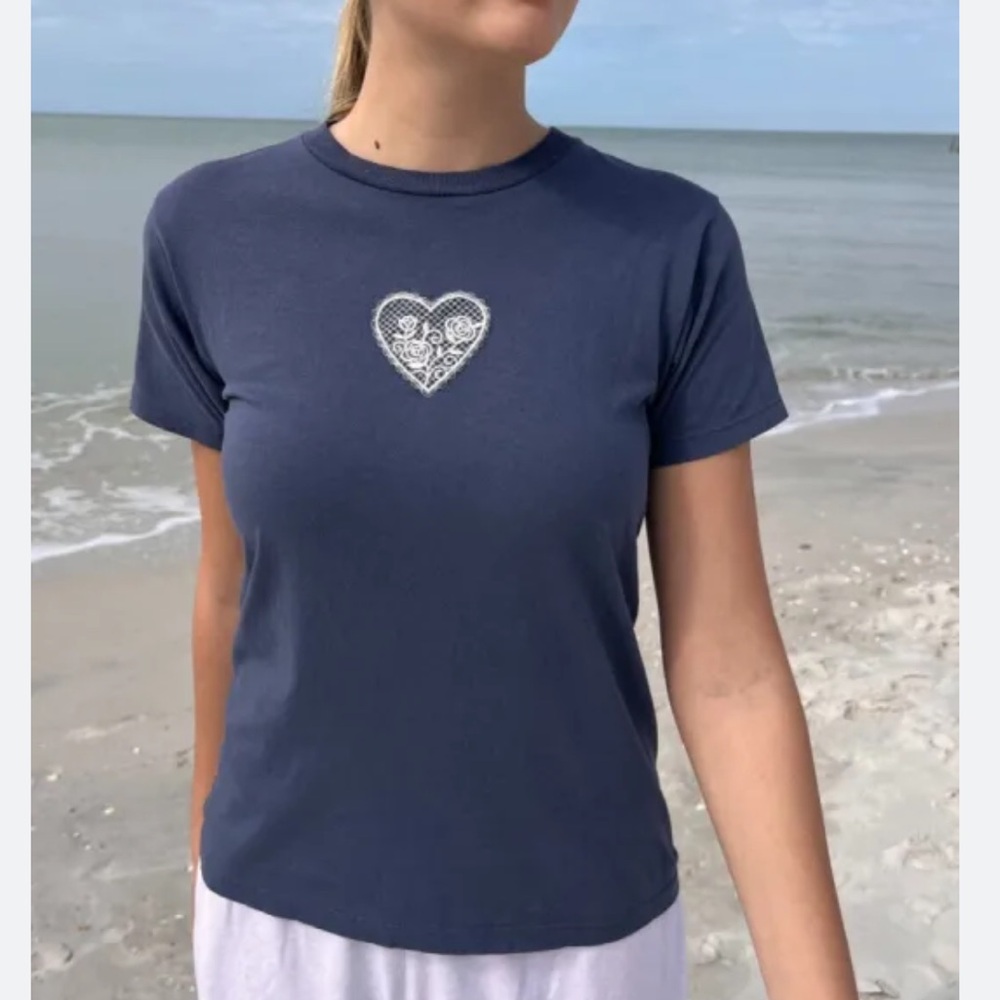 Brandy Melville Chloe Heart Lace Tee